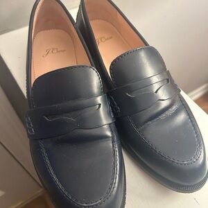 J Crew Navy Leather Loafers Size 7.5